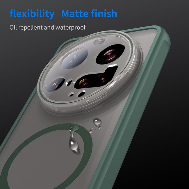 Husa pentru  Xiaomi 15 Ultra cu protectie pentru lentile si MagSafe EasyCharge, Ghost Series Anti-ingalbenire, frosted - Verde