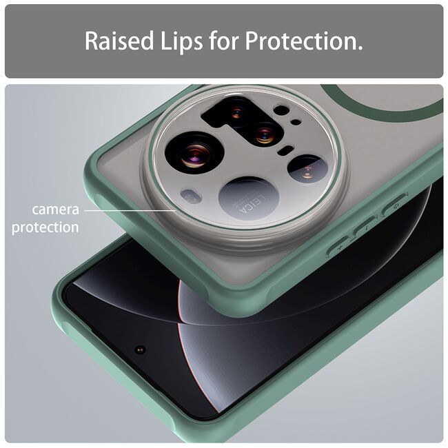 Husa pentru  Xiaomi 15 Ultra cu protectie pentru lentile si MagSafe EasyCharge, Ghost Series Anti-ingalbenire, frosted - Verde
