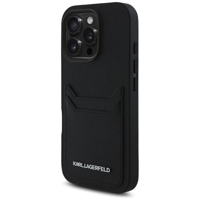 Husa iPhone 16 Pro - Karl Lagerfeld Hardcase Grained Leather Cardslots - Metal Elong