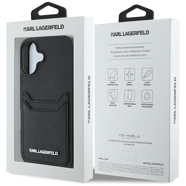 Husa pentru iPhone 16 - Karl Lagerfeld Hardcase Grained Leather Cardslots - Metal Elong