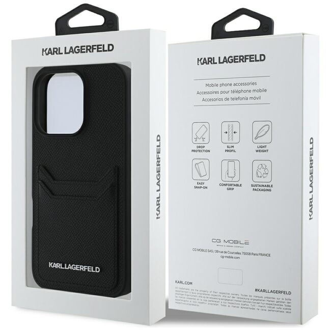 Husa pentru iPhone 16 Pro Max - Karl Lagerfeld Hardcase Grained Leather Cardslots - Metal Elong