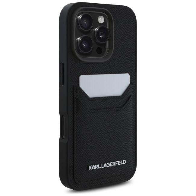 Husa pentru iPhone 16 Pro Max - Karl Lagerfeld Hardcase Grained Leather Cardslots - Metal Elong