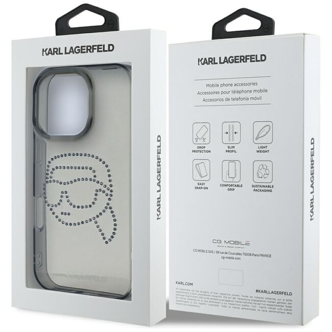 Husa pentru iPhone 16 Pro - Karl Lagerfeld IML Rhinestones - Karl Head