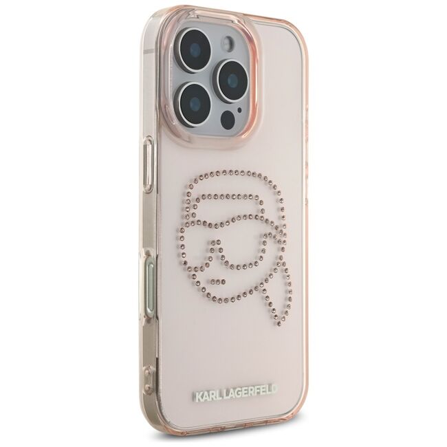 Husa pentru iPhone 16 Pro - Karl Lagerfeld IML Rhinestones - Pink Karl Head