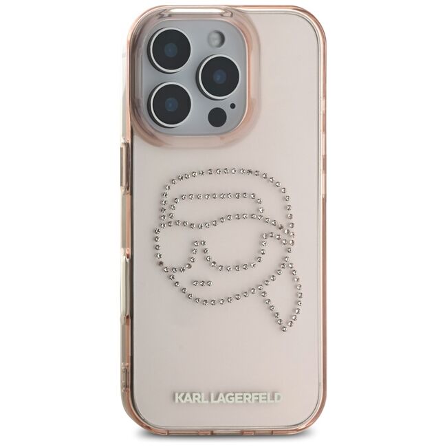 Husa pentru iPhone 16 Pro - Karl Lagerfeld IML Rhinestones - Pink Karl Head