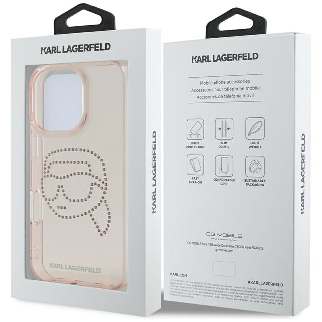 Husa pentru iPhone 16 Pro - Karl Lagerfeld IML Rhinestones - Pink Karl Head