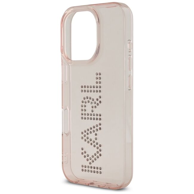 Husa pentru iPhone 16 Pro - Karl Lagerfeld IML Rhinestones - Pink Logo