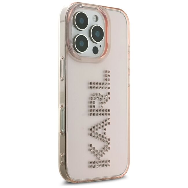 Husa pentru iPhone 16 Pro - Karl Lagerfeld IML Rhinestones - Pink Logo