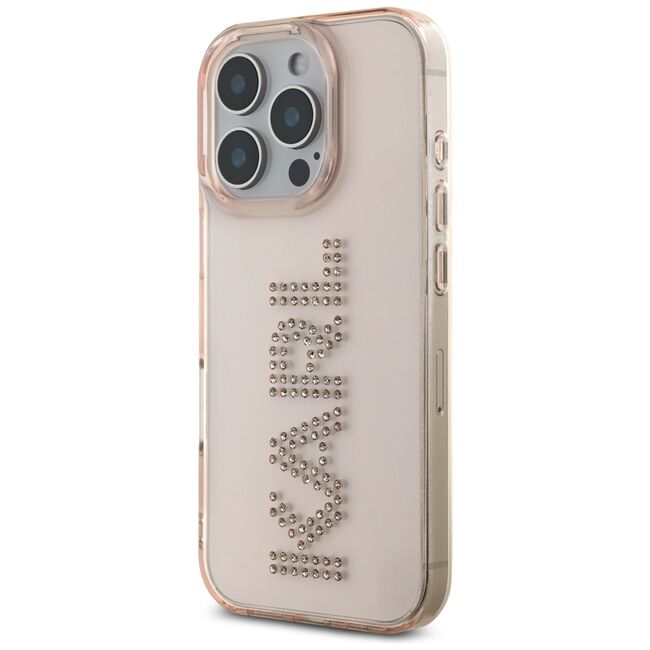 Husa pentru iPhone 16 Pro - Karl Lagerfeld IML Rhinestones - Pink Logo