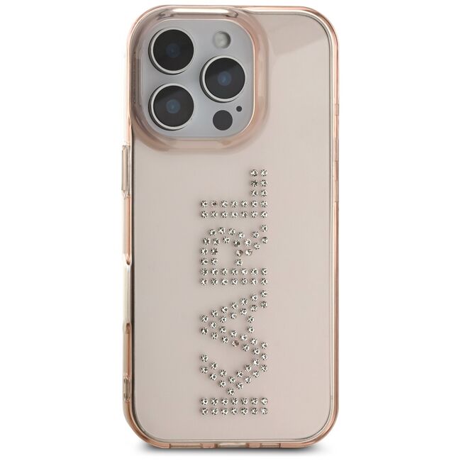 Husa pentru iPhone 16 Pro - Karl Lagerfeld IML Rhinestones - Pink Logo