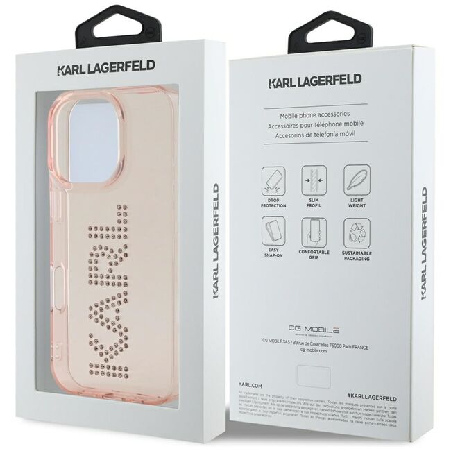 Husa pentru iPhone 16 Pro - Karl Lagerfeld IML Rhinestones - Pink Logo