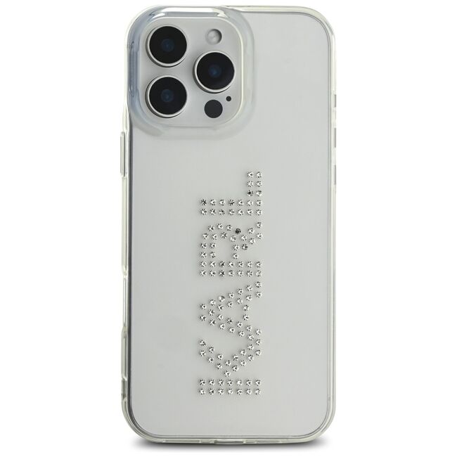 Husa pentru iPhone 16 Pro - Karl Lagerfeld IML Rhinestones - Transparent Logo