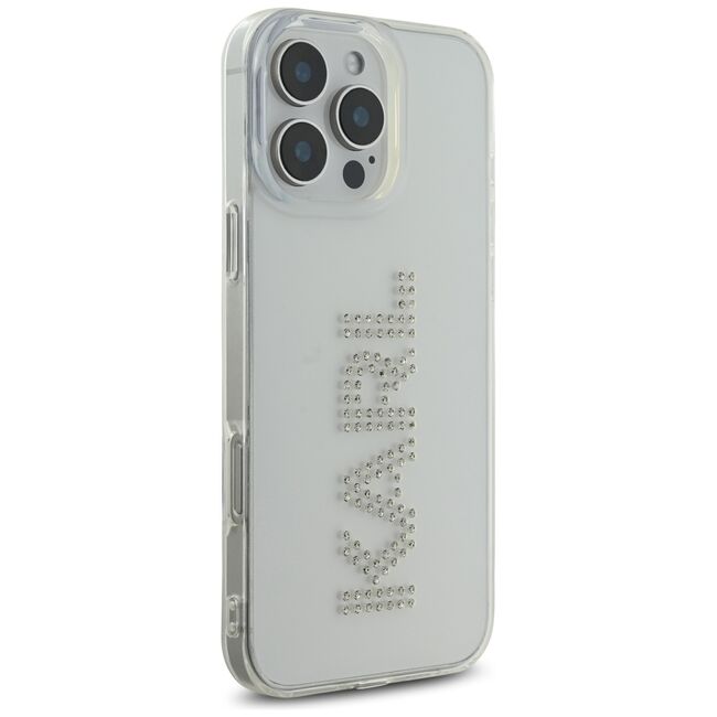 Husa pentru iPhone 16 Pro - Karl Lagerfeld IML Rhinestones - Transparent Logo
