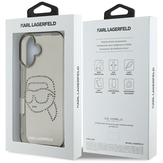 Husa pentru iPhone 16 - Karl Lagerfeld IML Rhinestones - Karl Head