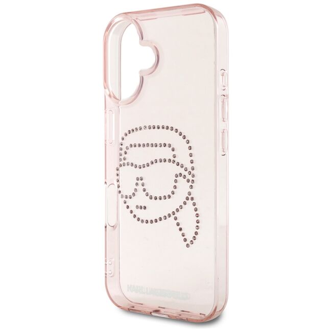 Husa pentru iPhone 16 - Karl Lagerfeld IML Rhinestones - Pink Karl Head