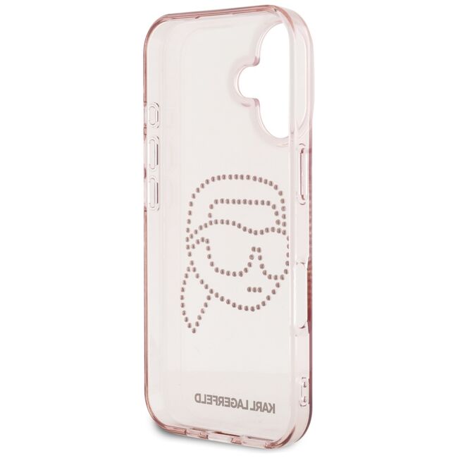Husa pentru iPhone 16 - Karl Lagerfeld IML Rhinestones - Pink Karl Head