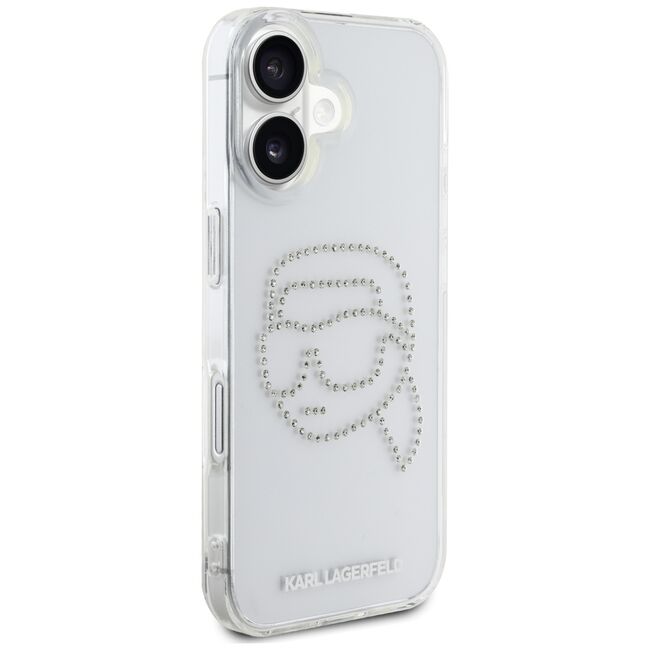 Husa pentru iPhone 16 - Karl Lagerfeld IML Rhinestones - Karl Head Transparent