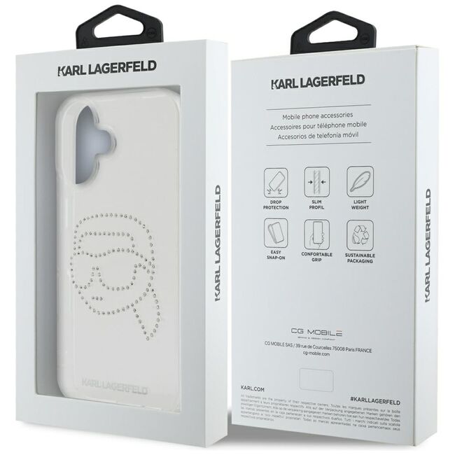 Husa pentru iPhone 16 - Karl Lagerfeld IML Rhinestones - Karl Head Transparent