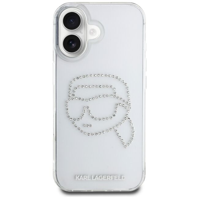 Husa pentru iPhone 16 - Karl Lagerfeld IML Rhinestones - Karl Head Transparent