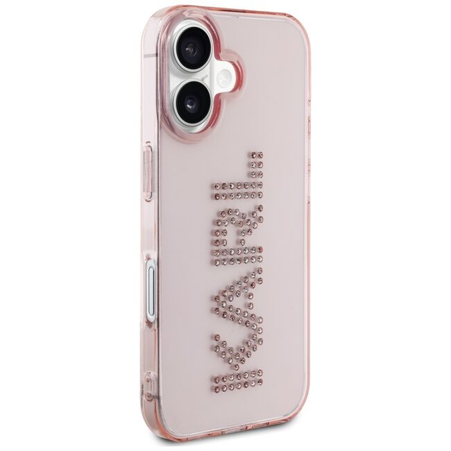 Husa pentru iPhone 16 - Karl Lagerfeld IML Rhinestones - Pink Logo