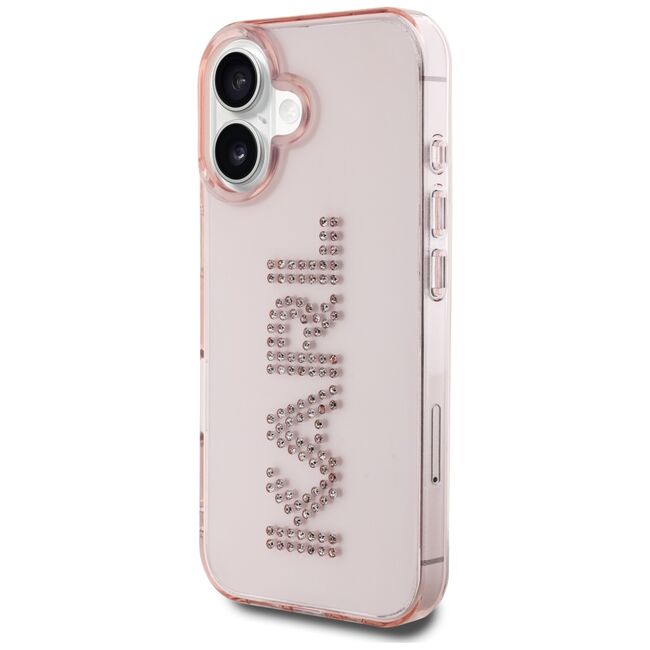 Husa pentru iPhone 16 - Karl Lagerfeld IML Rhinestones - Pink Logo