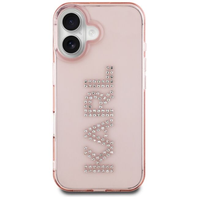 Husa pentru iPhone 16 - Karl Lagerfeld IML Rhinestones - Pink Logo