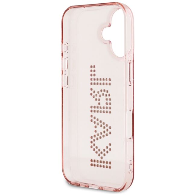 Husa pentru iPhone 16 - Karl Lagerfeld IML Rhinestones - Pink Logo