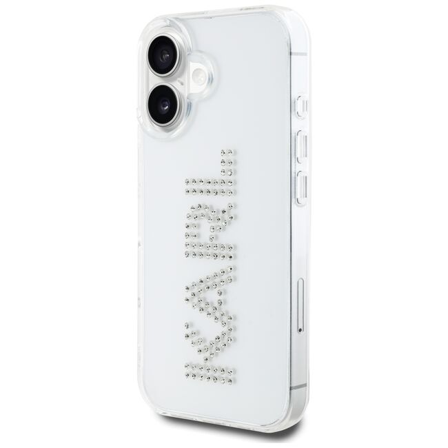Husa pentru iPhone 16 - Karl Lagerfeld IML Rhinestones - Transparent Logo
