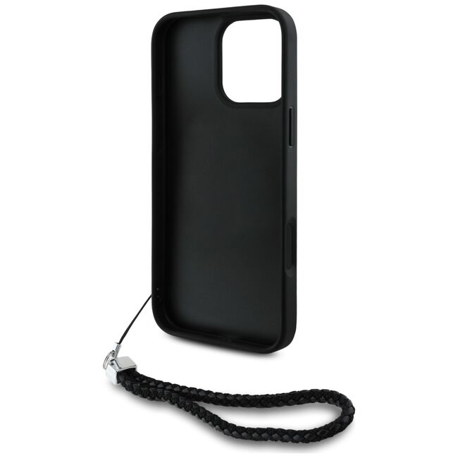 Husa pentru iPhone 16 Pro - Karl Lagerfeld Quilted Initial Logo & Chain Strap - Black