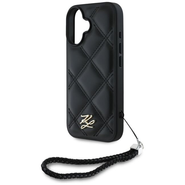Husa pentru iPhone 16 - Karl Lagerfeld Quilted Initial Logo & Chain Strap - Black