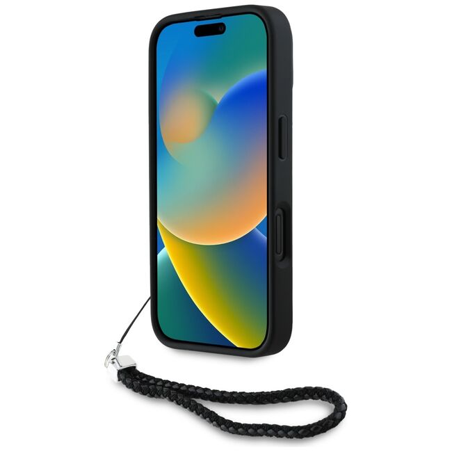 Husa pentru iPhone 16 - Karl Lagerfeld Quilted Initial Logo & Chain Strap - Black