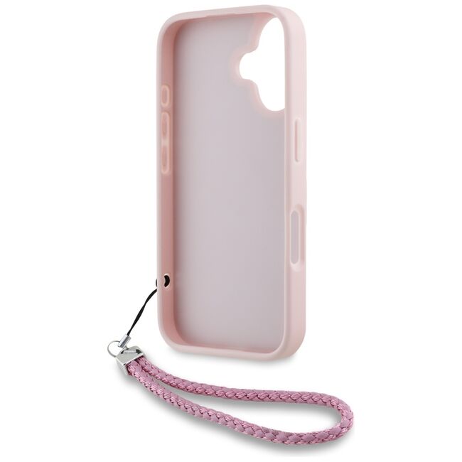 Husa pentru iPhone 16 - Karl Lagerfeld Quilted Initial Logo & Chain Strap - Pink
