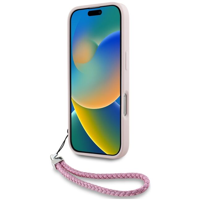 Husa pentru iPhone 16 - Karl Lagerfeld Quilted Initial Logo & Chain Strap - Pink