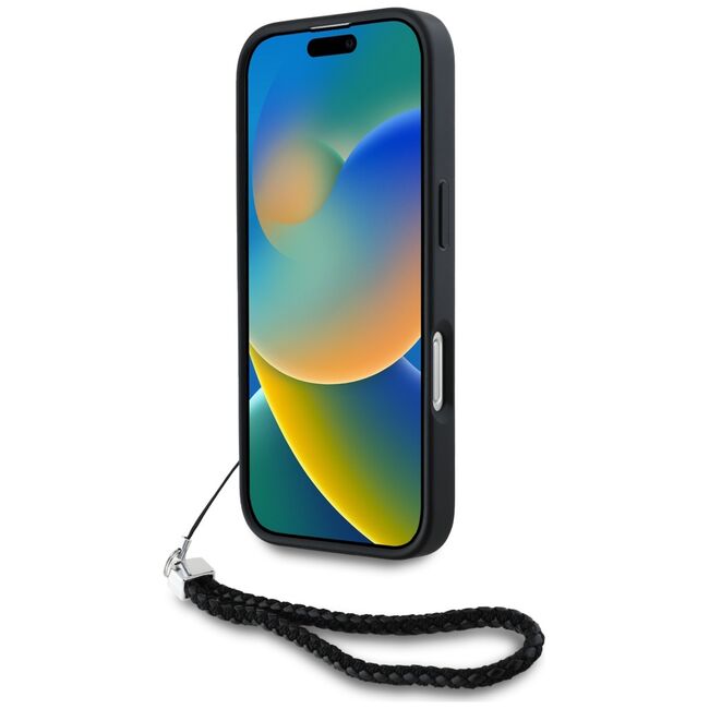 Husa pentru iPhone 16 Pro Max - Karl Lagerfeld Quilted Initial Logo & Chain Strap - Black
