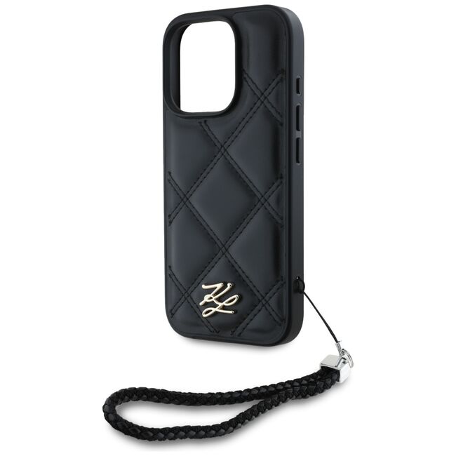 Husa pentru iPhone 16 Pro Max - Karl Lagerfeld Quilted Initial Logo & Chain Strap - Black