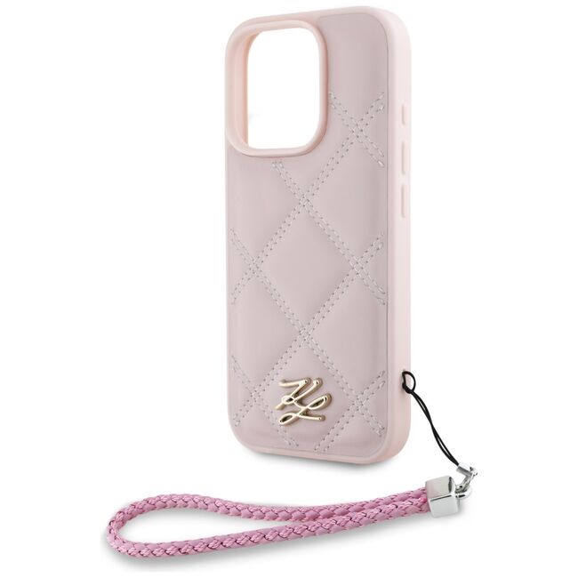 Husa pentru iPhone 16 Pro Max - Karl Lagerfeld Quilted Initial Logo & Chain Strap - Pink