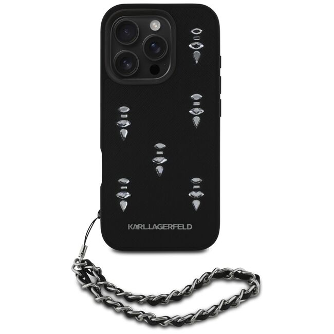 Husa pentru iPhone 16 Pro - Karl Lagerfeld Saffiano  - Crystals & Charm