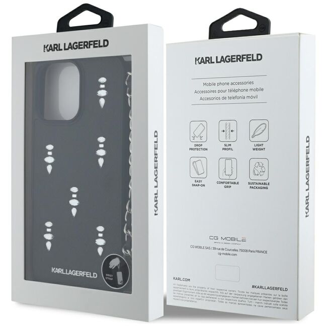Husa pentru iPhone 16 Pro - Karl Lagerfeld Saffiano  - Crystals & Charm