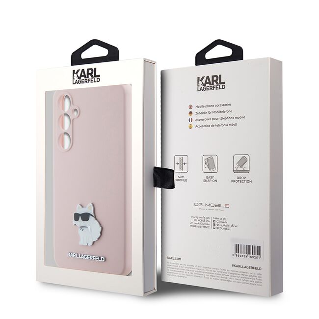 Husa pentru Samsung Galaxy S23 FE - Karl Lagerfeld Silicone - Pink Choupette Metal Pin
