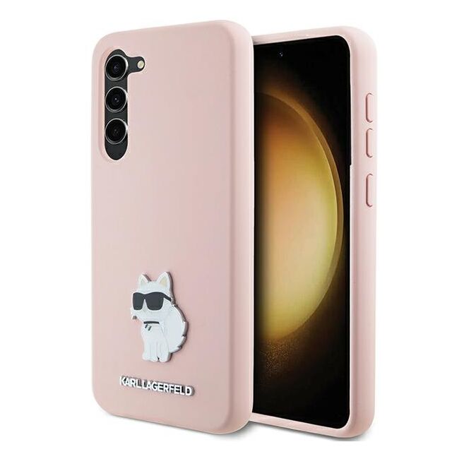 Husa pentru Samsung Galaxy S23 Plus - Karl Lagerfeld Silicone - Pink Choupette Metal Pin