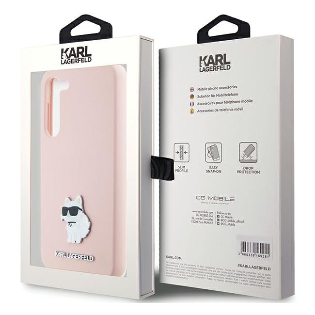 Husa pentru Samsung Galaxy S23 Plus - Karl Lagerfeld Silicone - Pink Choupette Metal Pin