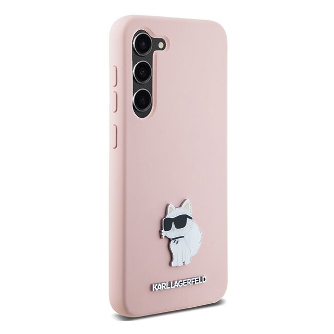 Husa pentru Samsung Galaxy S23 Plus - Karl Lagerfeld Silicone - Pink Choupette Metal Pin