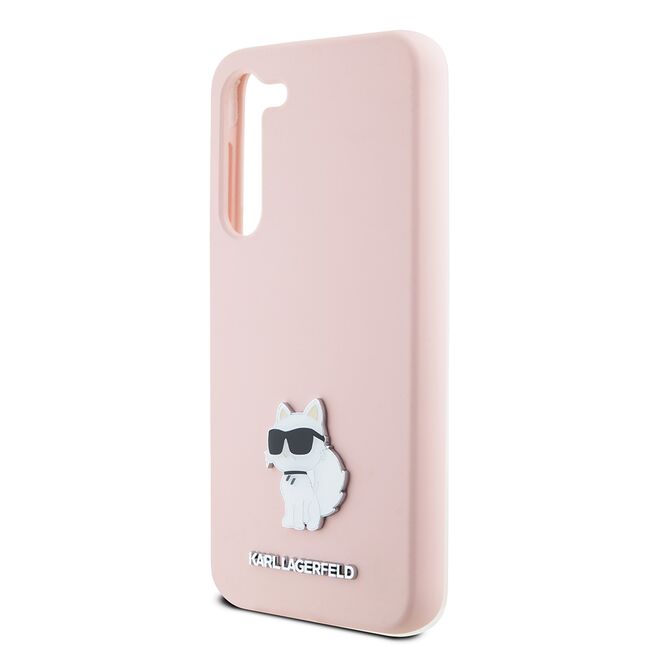 Husa pentru Samsung Galaxy S23 - Karl Lagerfeld Silicone - Pink Choupette Metal Pin