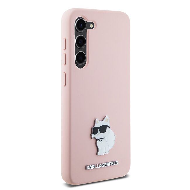 Husa pentru Samsung Galaxy S23 - Karl Lagerfeld Silicone - Pink Choupette Metal Pin