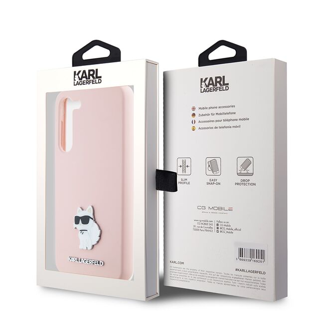 Husa pentru Samsung Galaxy S23 - Karl Lagerfeld Silicone - Pink Choupette Metal Pin