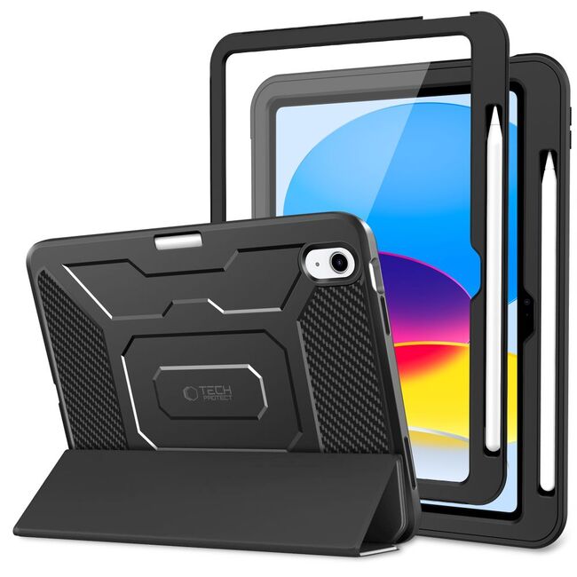 Husa FortiShield 360° cu folie de protectie integrata pentru iPad 11” (2025) – Protectie Completa, Suport Integrat, Slot Pencil, Smart Sleep - negru