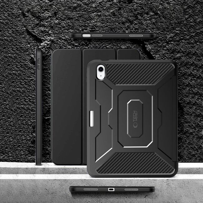 Husa FortiShield 360° cu folie de protectie integrata pentru iPad 11” (2025) – Protectie Completa, Suport Integrat, Slot Pencil, Smart Sleep - negru