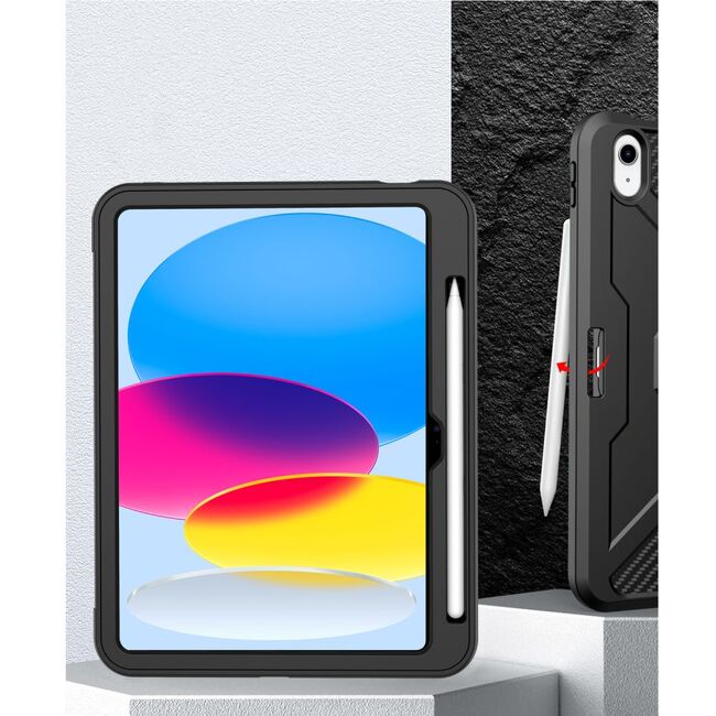 Husa FortiShield 360° cu folie de protectie integrata pentru iPad 11” (2025) – Protectie Completa, Suport Integrat, Slot Pencil, Smart Sleep - negru