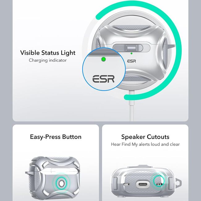 Husa Apple AirPods Pro 1 / 2 ESR Cyber Magnetic Lock HaloLock, gri
