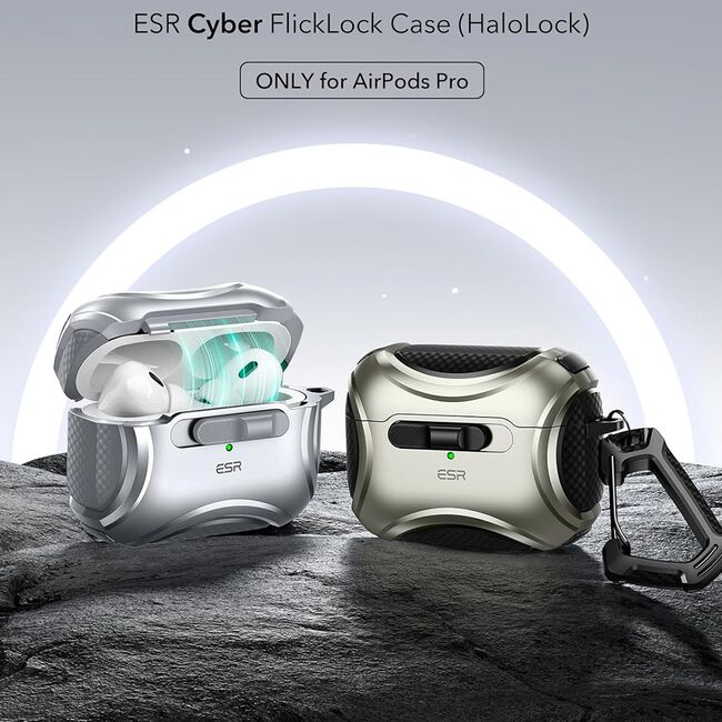 Husa Apple AirPods Pro 1 / 2 ESR Cyber Magnetic Lock HaloLock, gri